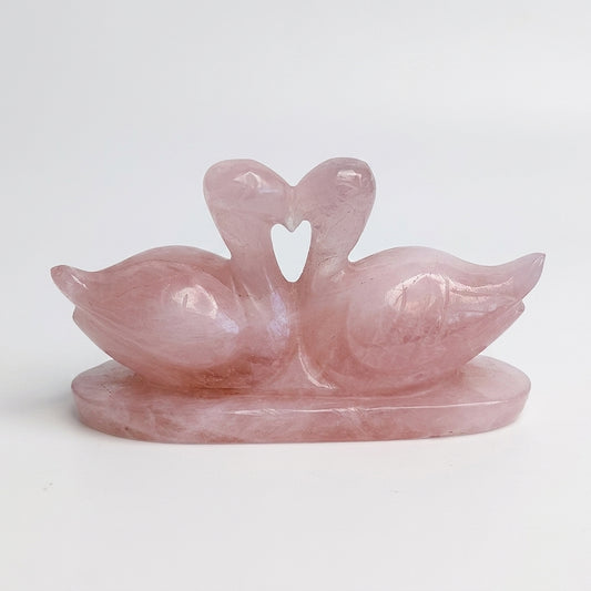 Rose Quartz Swan Figurine Large – Hand Carved Pair Symbol