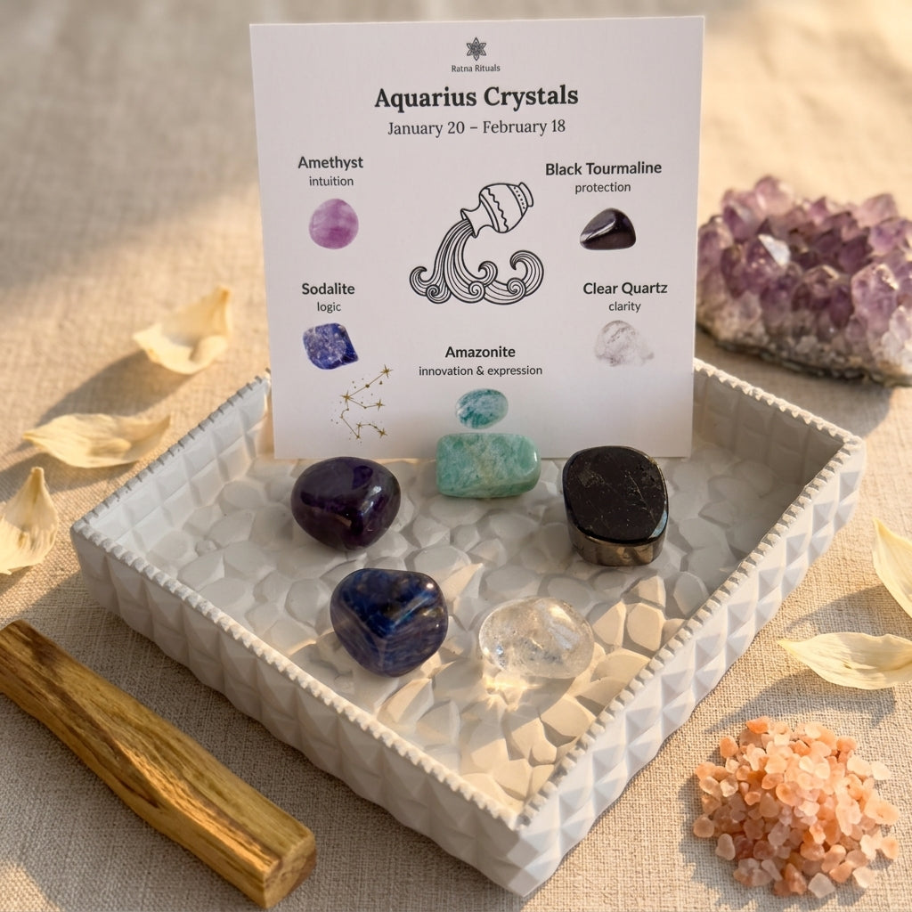 Aquarius Zodiac Crystal Kit – Polished Tumble Stones for Intuition & Innovation