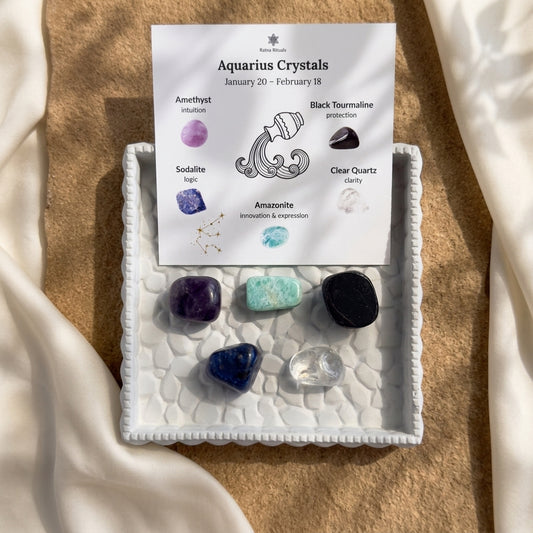 Aquarius Zodiac Crystal Kit – Polished Tumble Stones for Intuition & Innovation