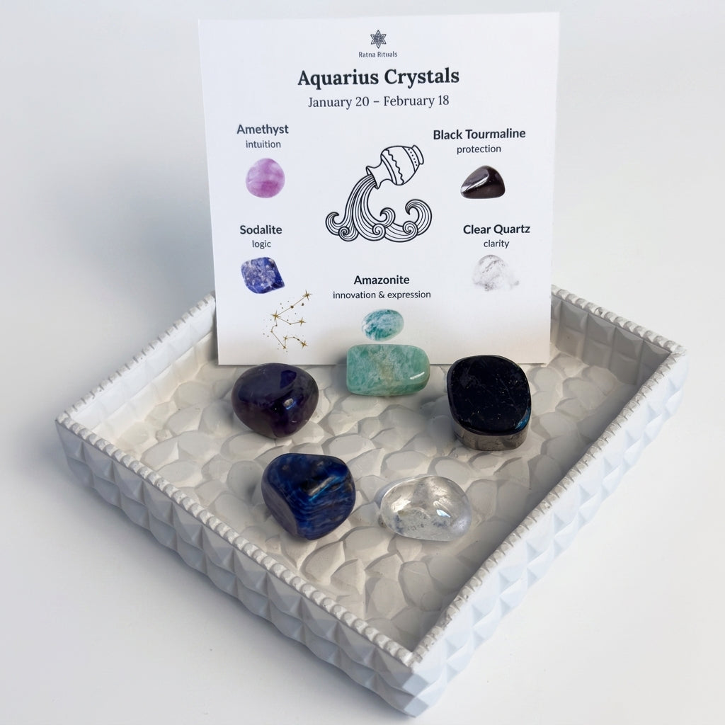 Aquarius Zodiac Crystal Kit – Polished Tumble Stones for Intuition & Innovation