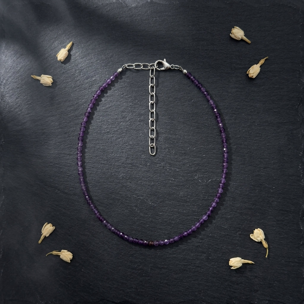 Amethyst Anklet – Natural 8mm Beads, Adjustable