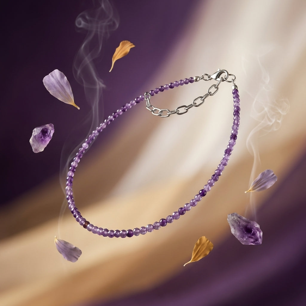 Amethyst Anklet – Natural 8mm Beads, Adjustable