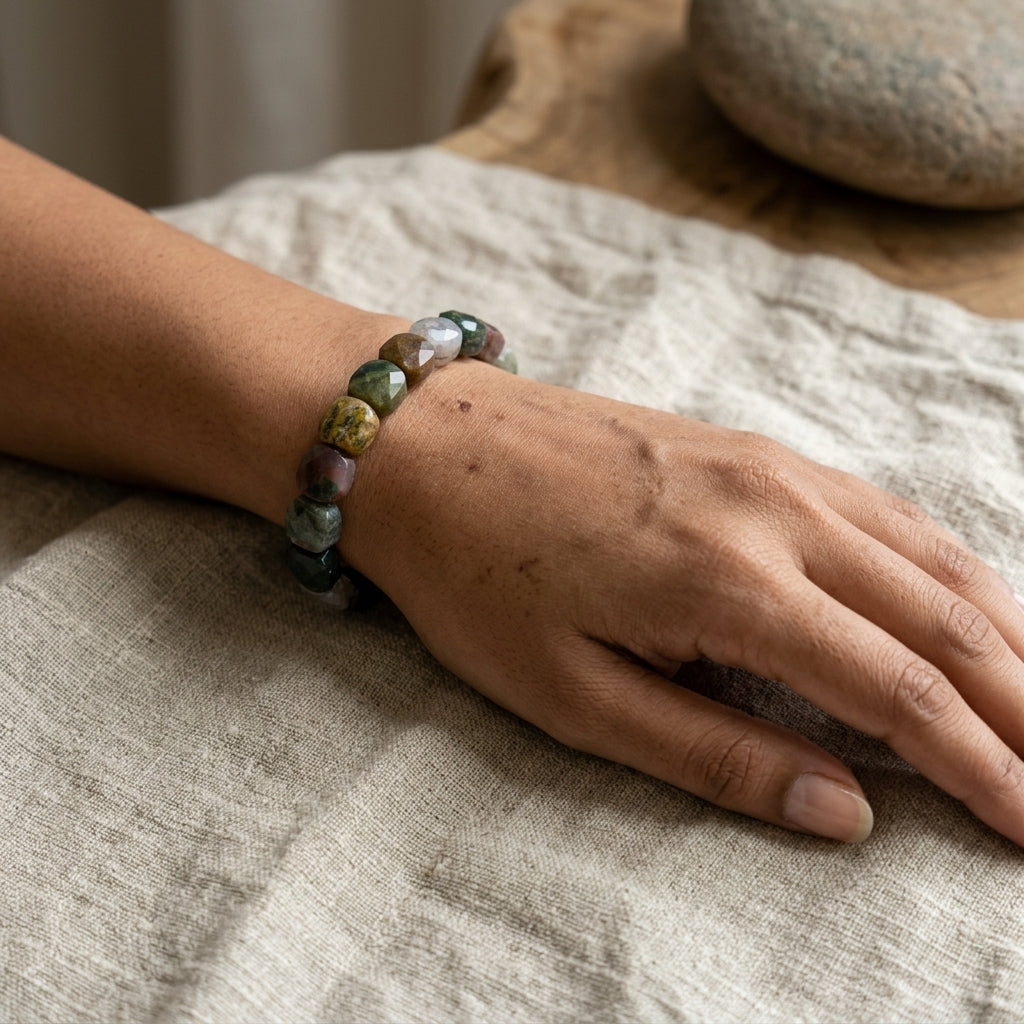 Indian Agate Bracelet – Faceted Oval Beads for Stability