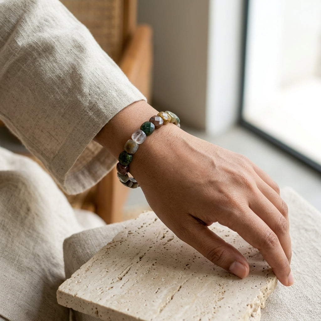 Indian Agate Bracelet – Faceted Oval Beads for Stability