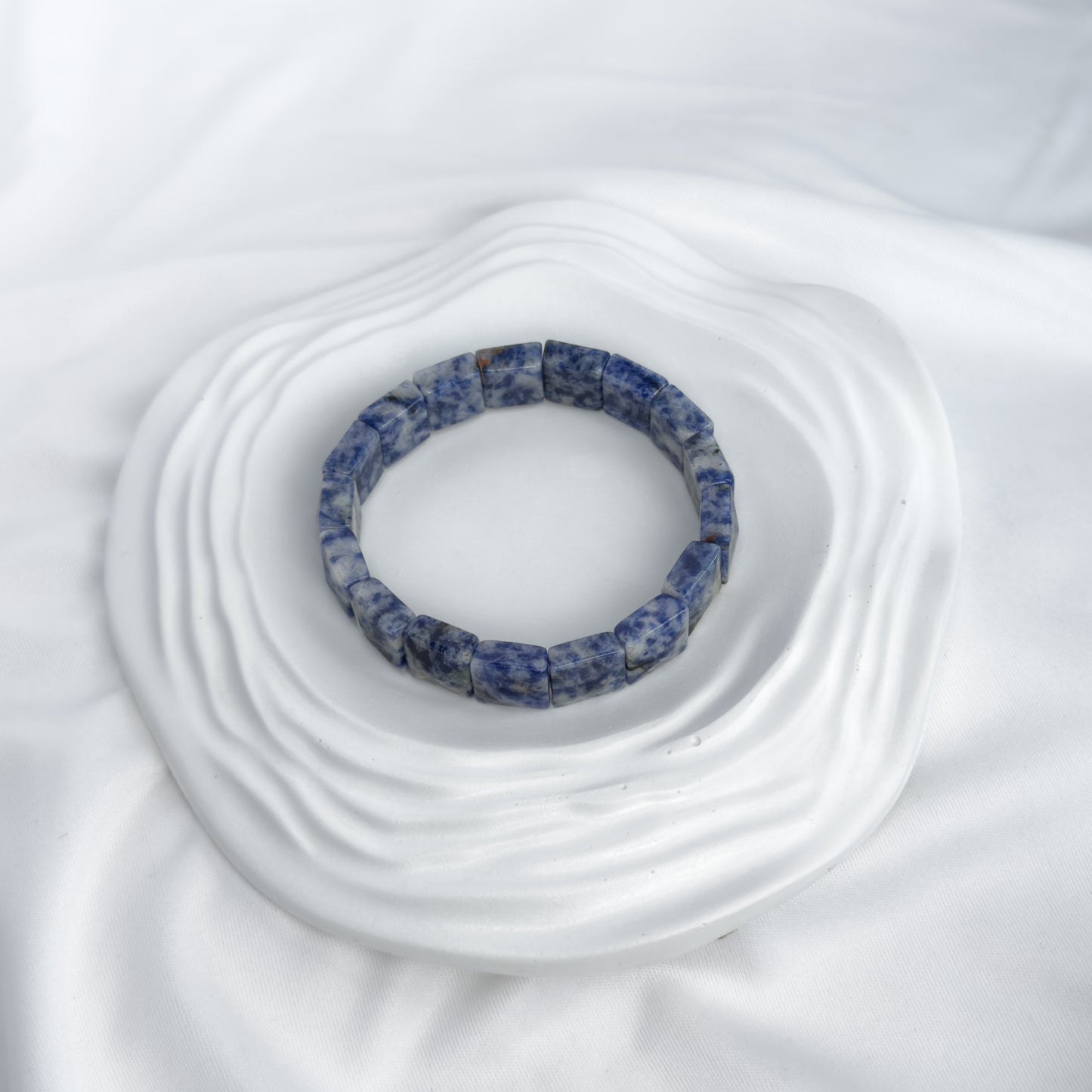 Blue Spot Jasper Bracelet – Faceted Square Beads (12mm)