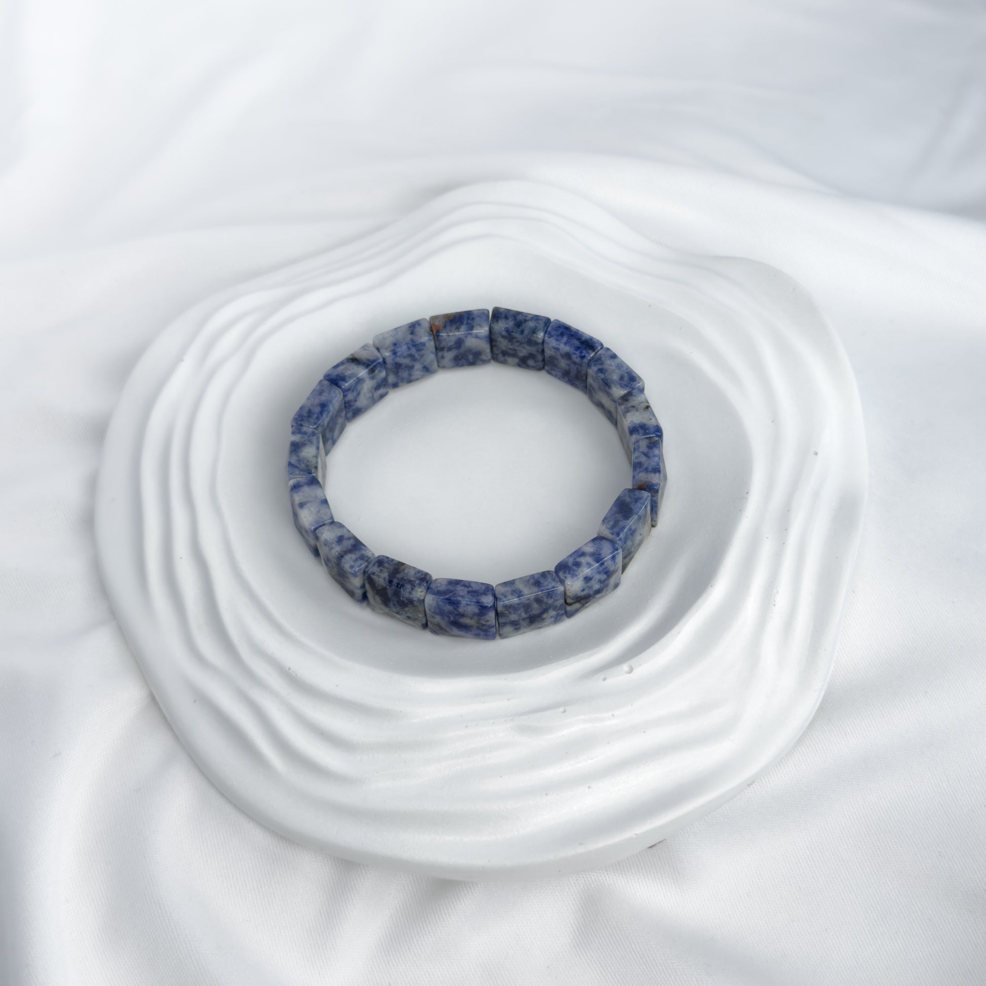Blue Spot Jasper Bracelet – Faceted Square Beads (12mm)