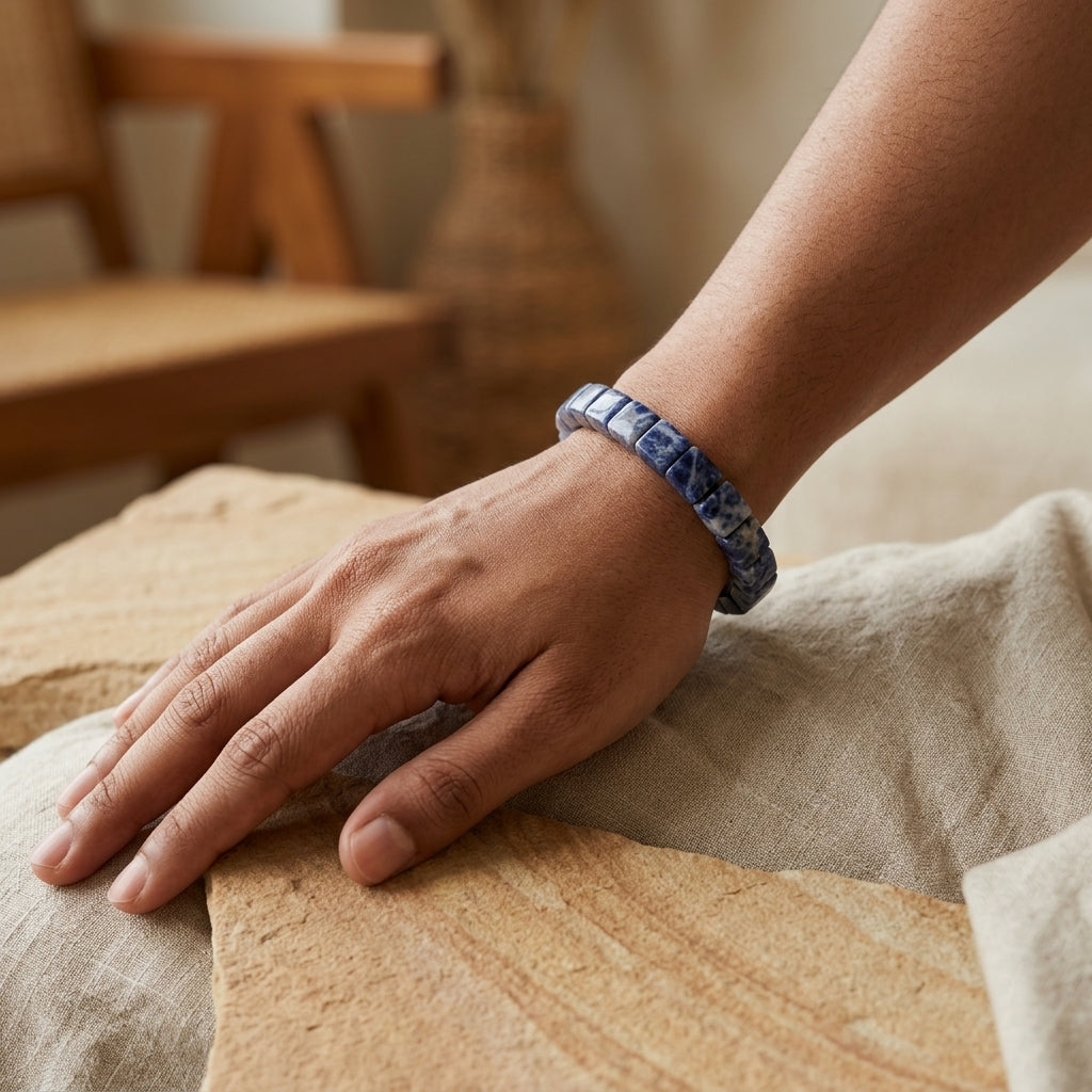 Blue Spot Jasper Bracelet – Faceted Square Beads (12mm)