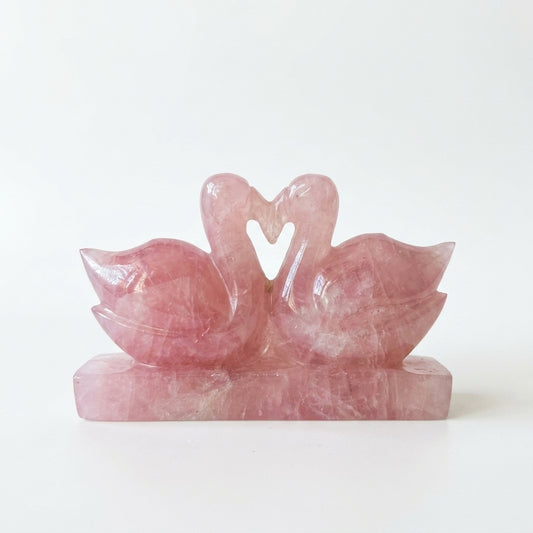 Rose Quartz Swan Figurine XL – Hand Carved Pair Symbol