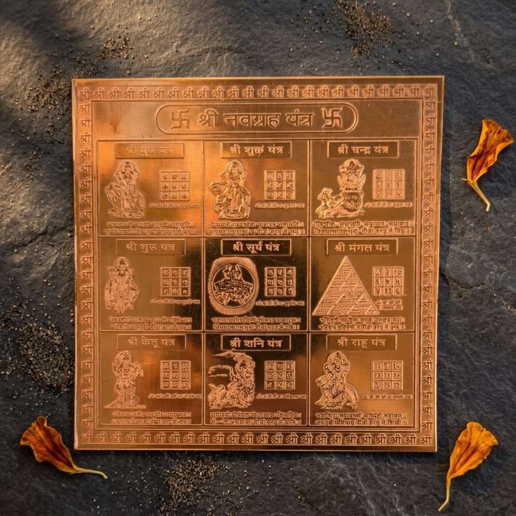 Navgraha Yantra – Framed Copper 4x4 Inch (Nine Planets)