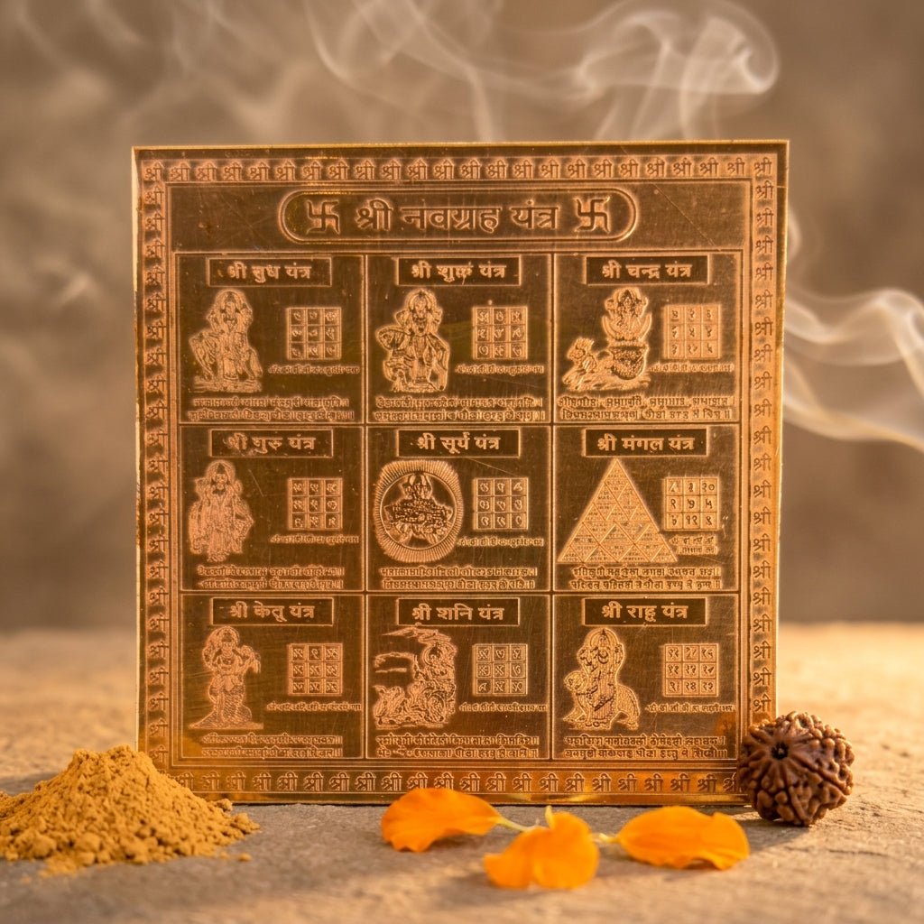 Navgraha Yantra – Framed Copper 4x4 Inch (Nine Planets)