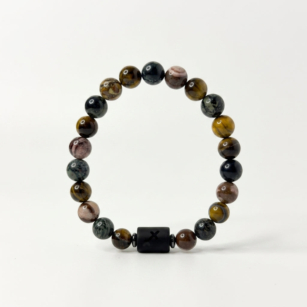 Sagittarius Zodiac Bracelet – Black Obsidian with Sagittarius Charm