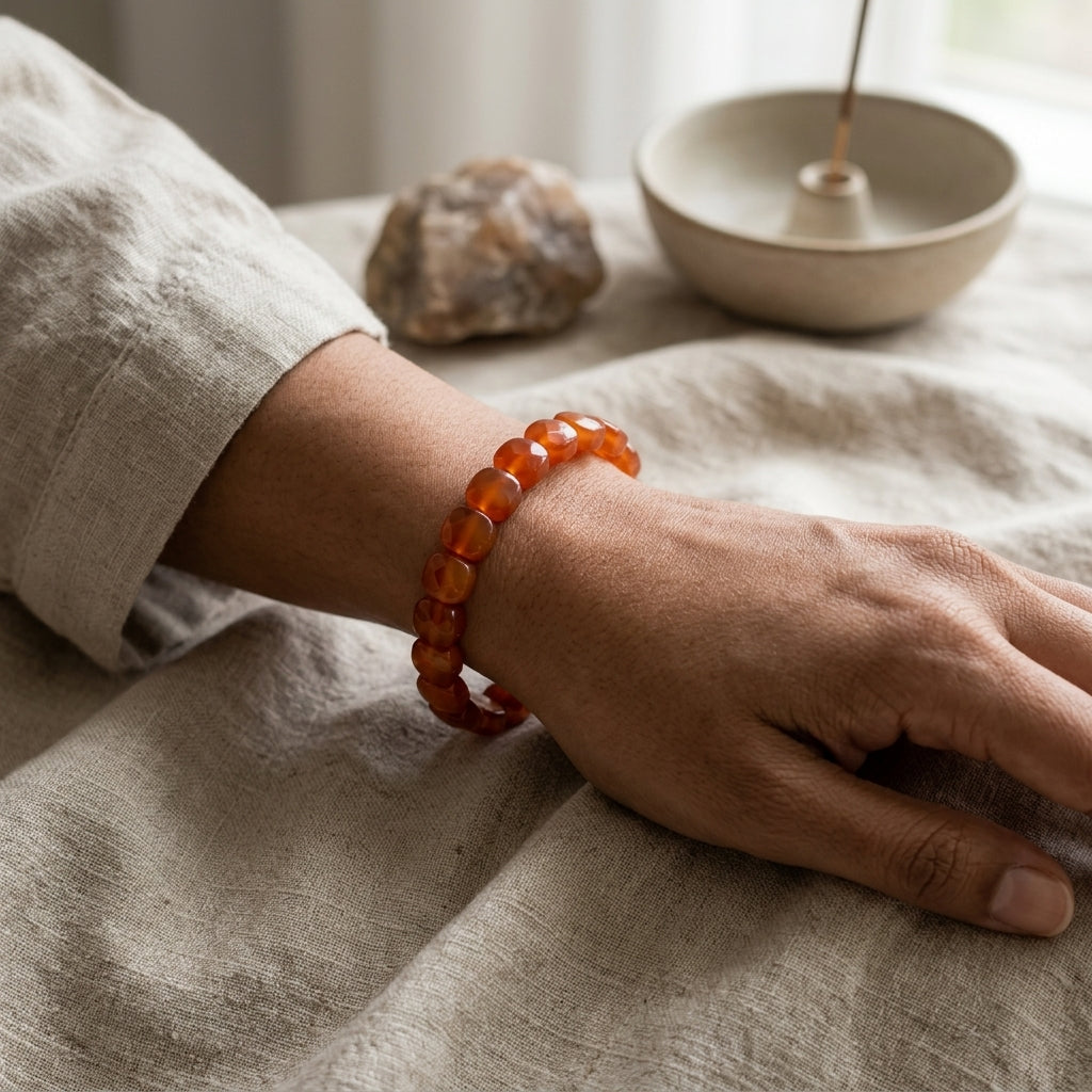 Carnelian Bracelet – Faceted Oval Beads for Confidence