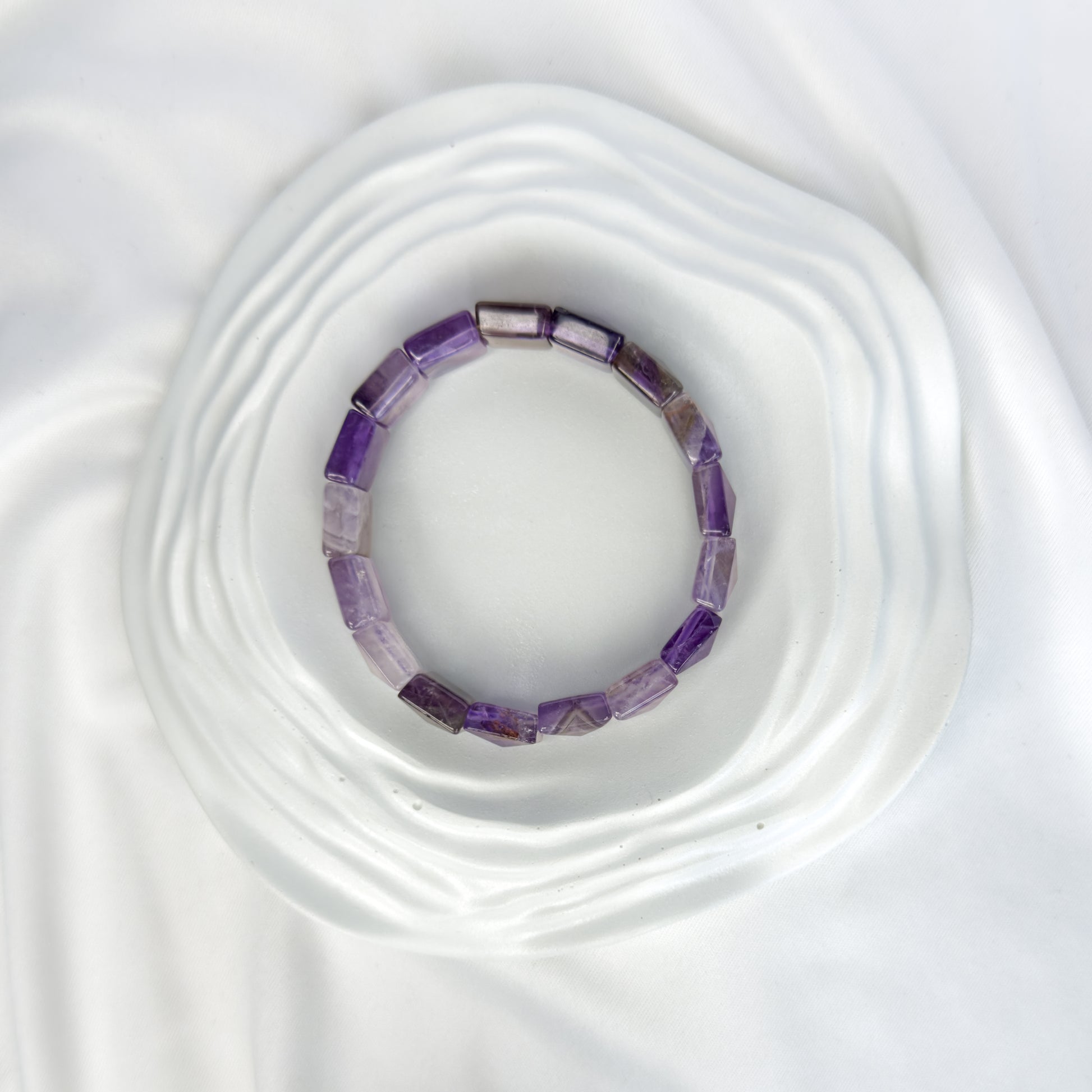 Amethyst Bracelet – Faceted Square Beads (12mm)