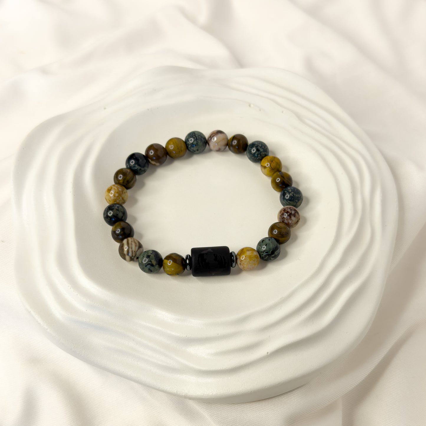 Virgo Zodiac Bracelet – Black Obsidian with Virgo Charm