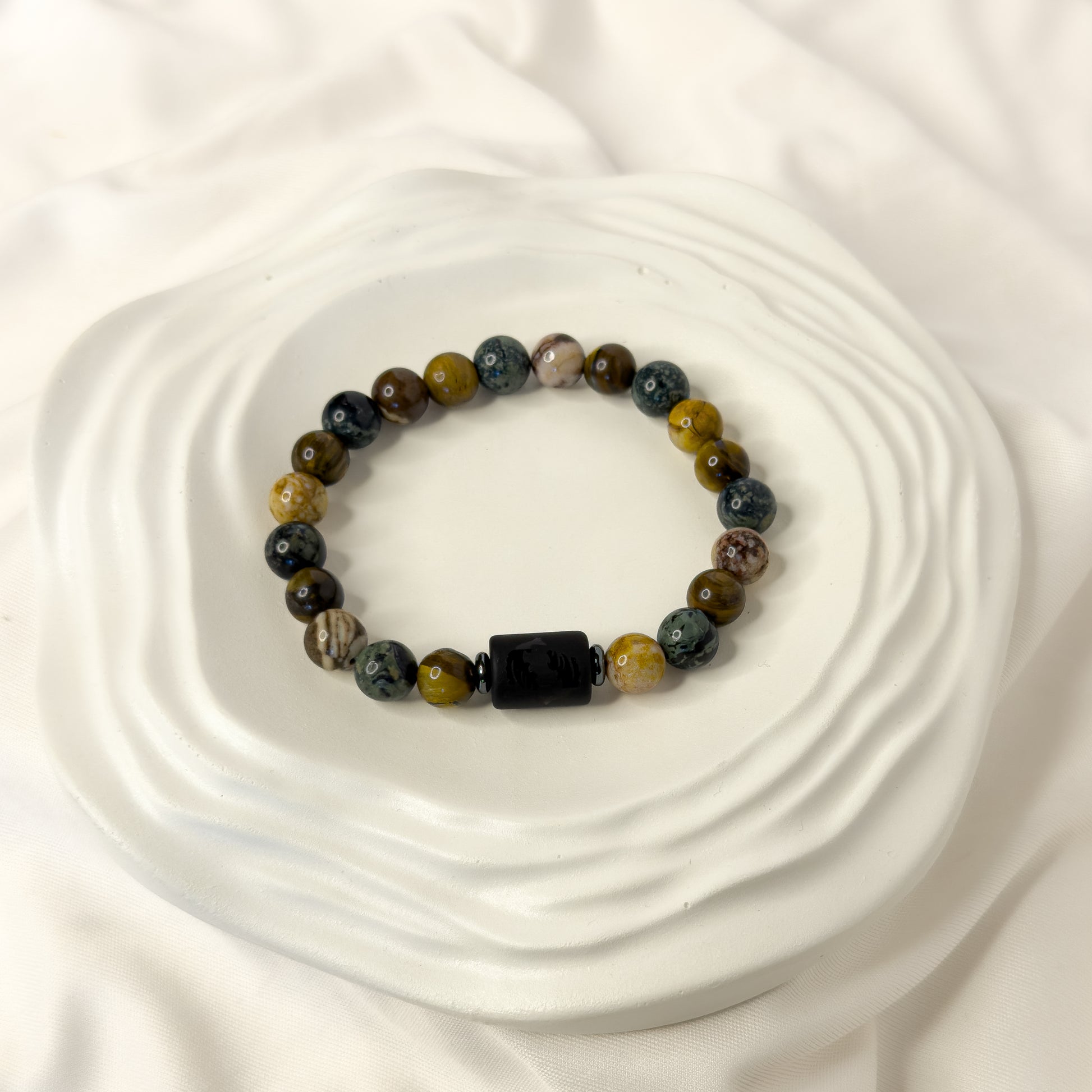 Virgo Zodiac Bracelet – Black Obsidian with Virgo Charm