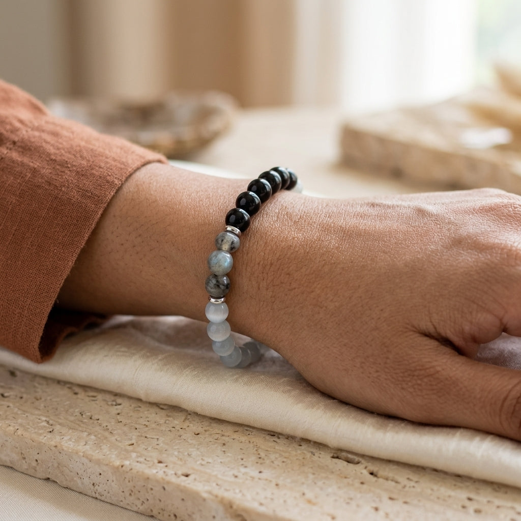 Protection Bracelet – Black Obsidian, Smoky Quartz & Clear Quartz