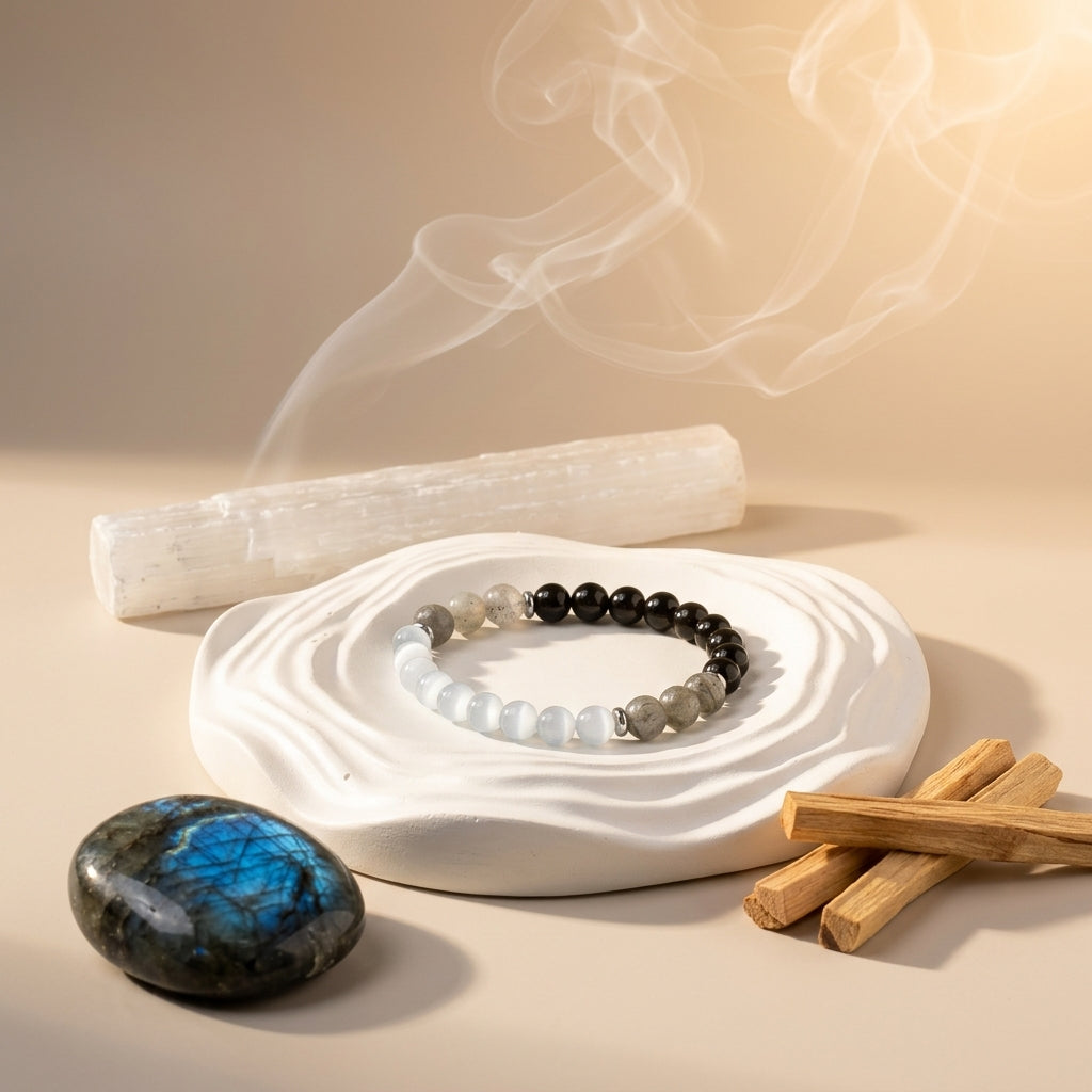 Protection Bracelet – Black Obsidian, Smoky Quartz & Clear Quartz