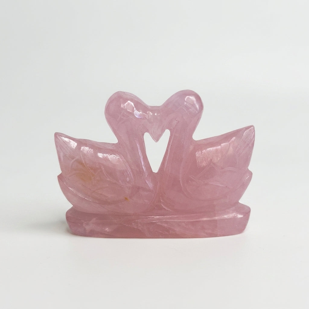 Rose Quartz Swan Figurine Small – Hand Carved Pair Symbol