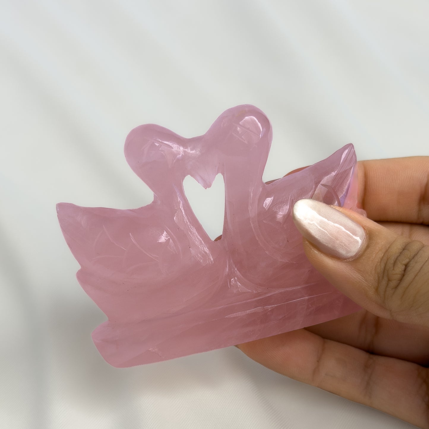 Rose Quartz Swan Figurine Small – Hand Carved Pair Symbol