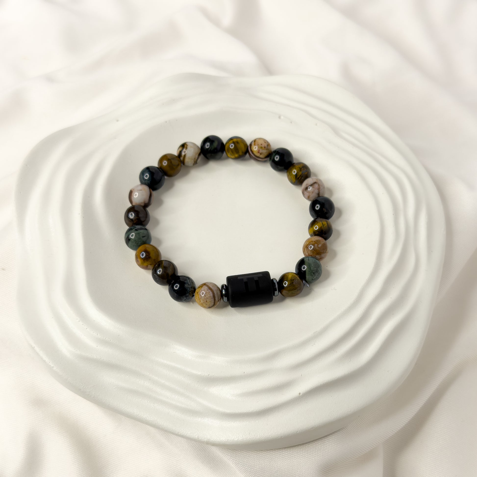 Gemini Zodiac Bracelet – Black Obsidian with Gemini Charm