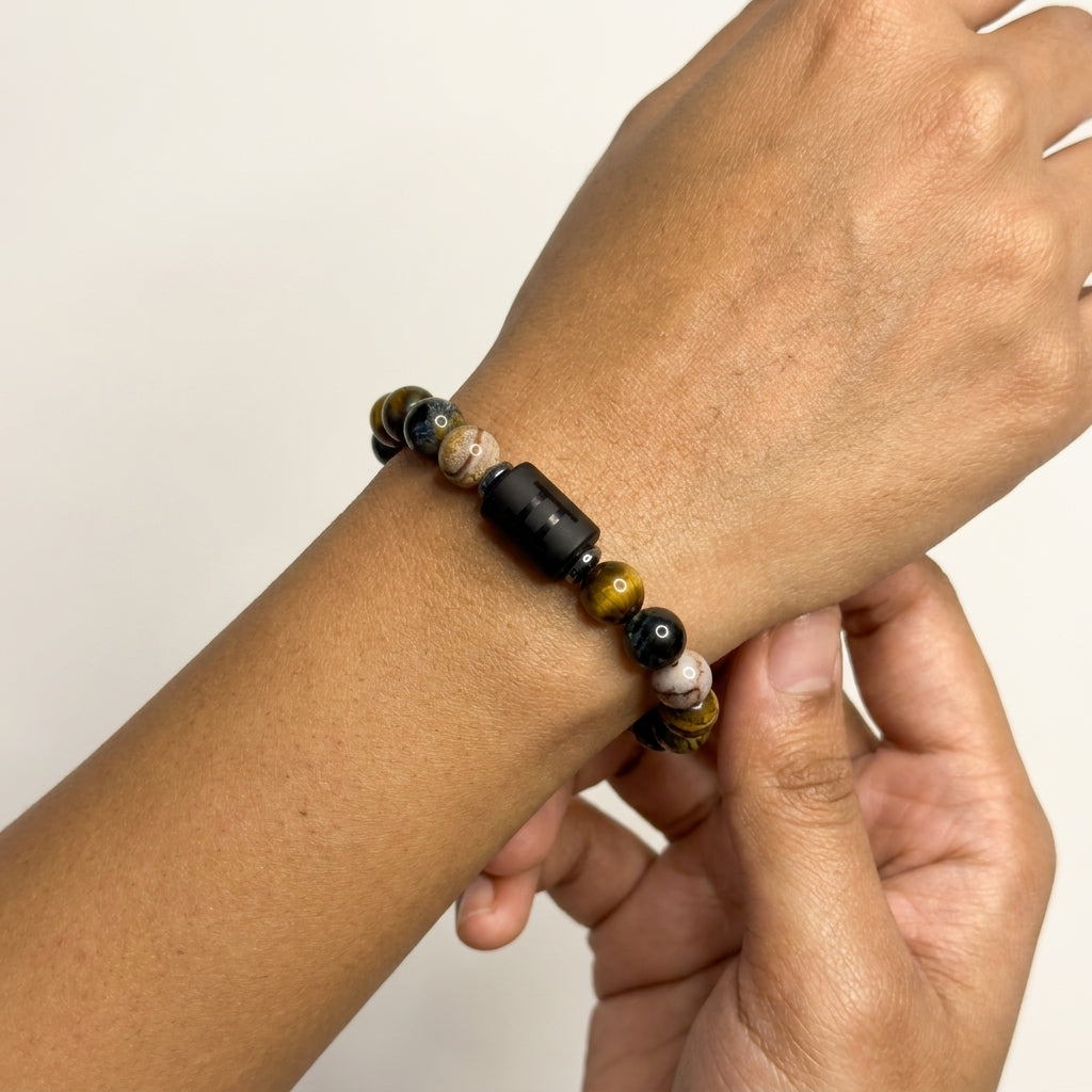Gemini Zodiac Bracelet – Black Obsidian with Gemini Charm
