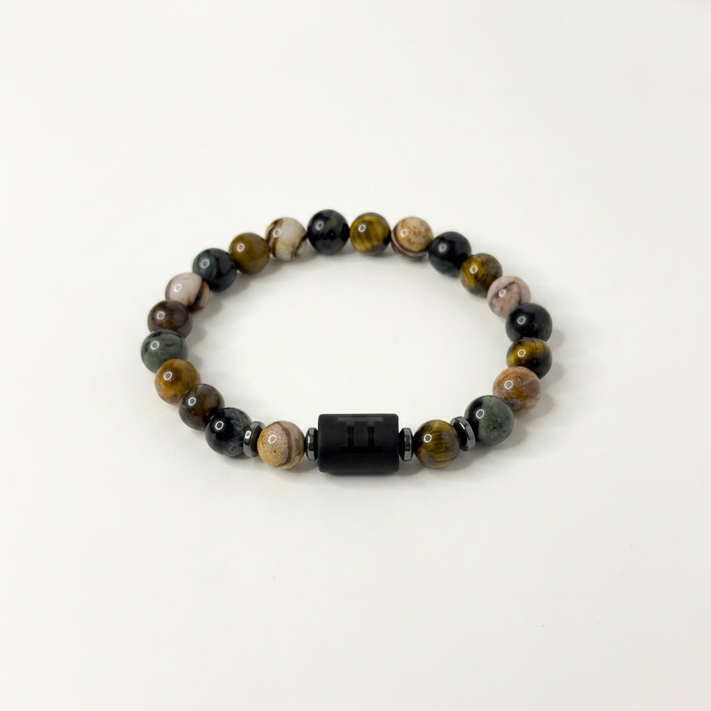 Gemini Zodiac Bracelet – Black Obsidian with Gemini Charm