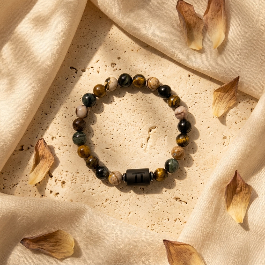 Gemini Zodiac Bracelet – Black Obsidian with Gemini Charm