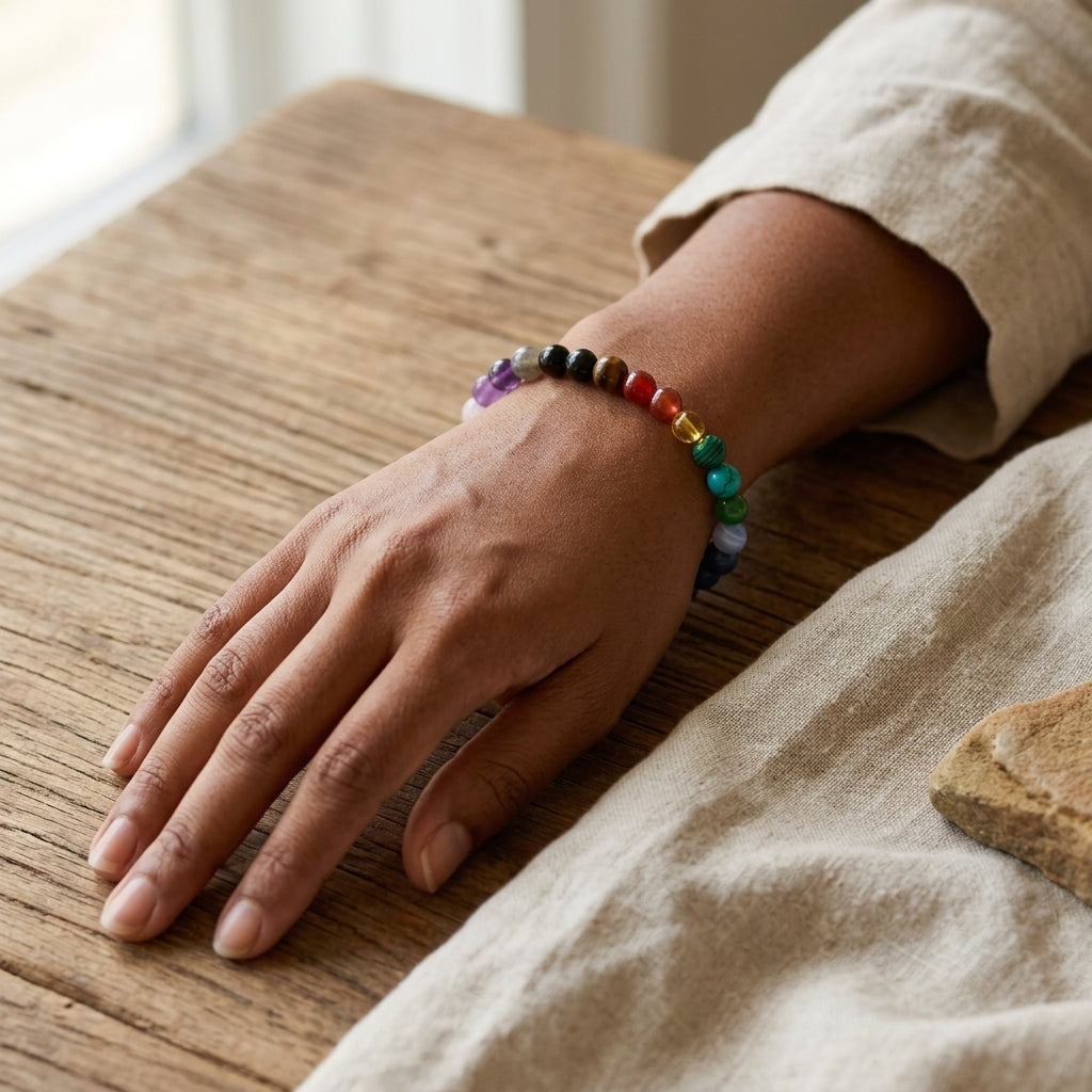 7 Chakra Bracelet – Natural Crystal Bracelet (8mm Beads)