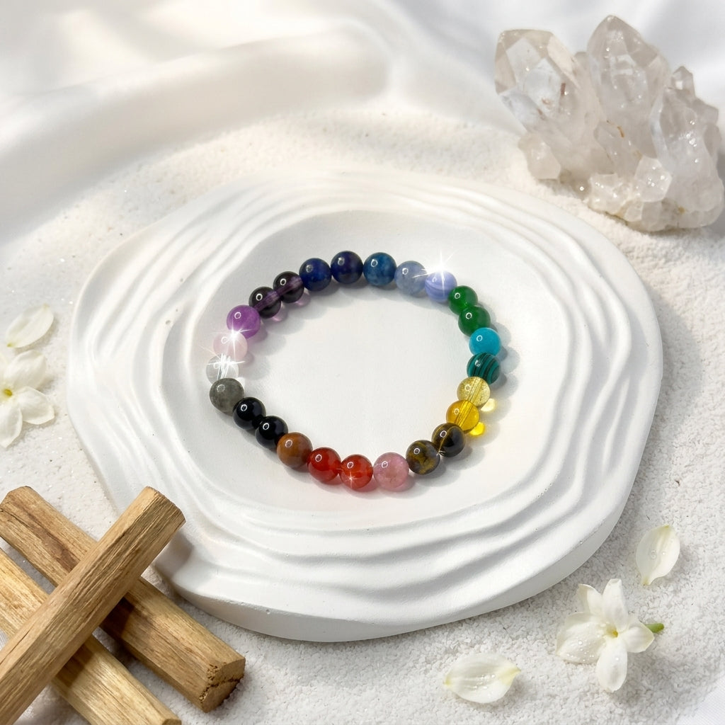 7 Chakra Bracelet – Natural Crystal Bracelet (8mm Beads)