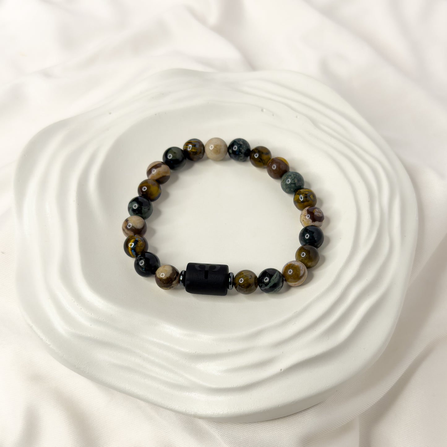 Aries Zodiac Bracelet – Black Obsidian with Aries Charm