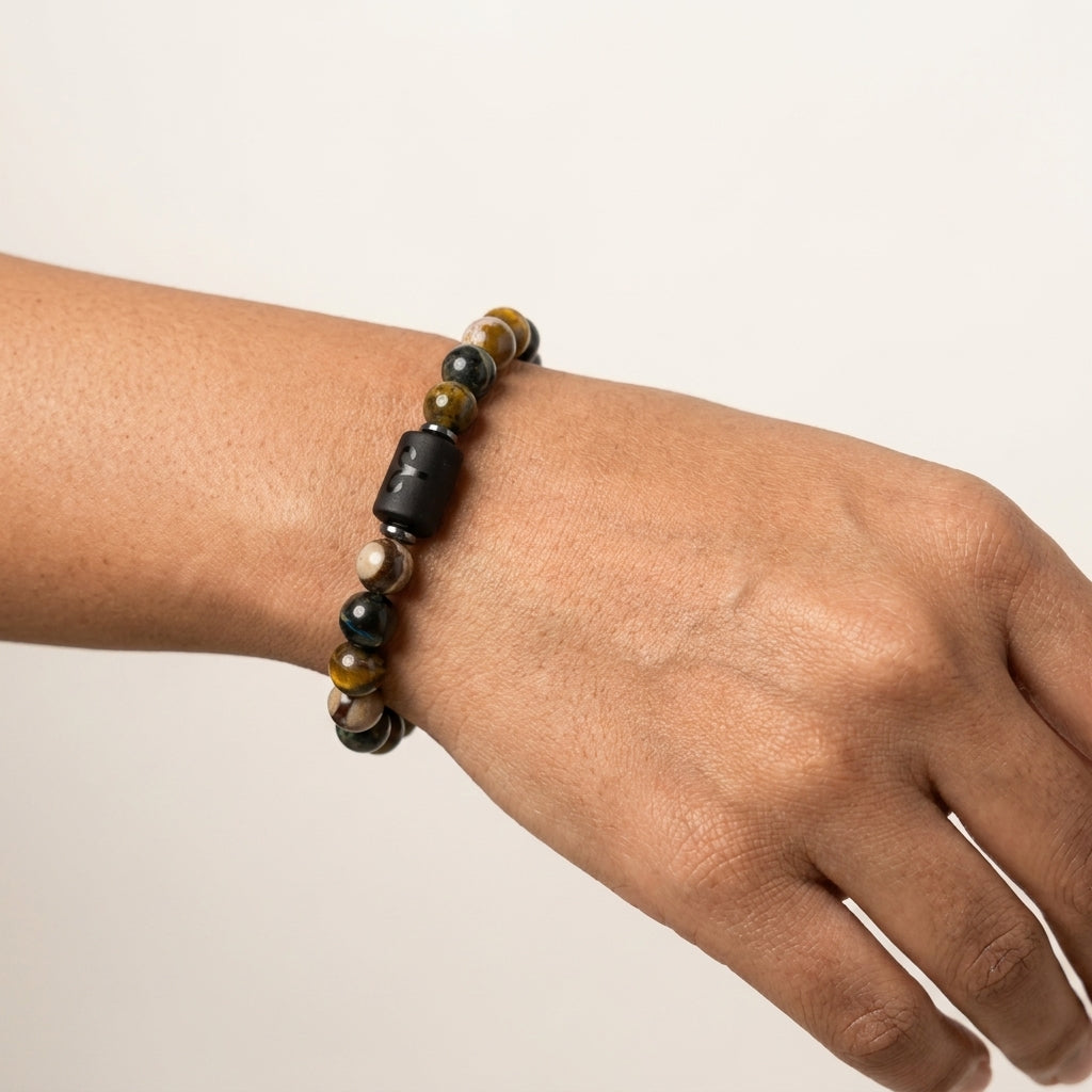 Aries Zodiac Bracelet – Black Obsidian with Aries Charm