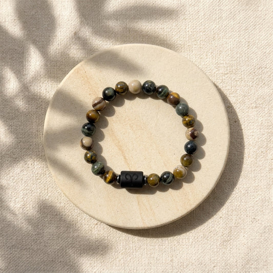 Aries Zodiac Bracelet – Black Obsidian with Aries Charm