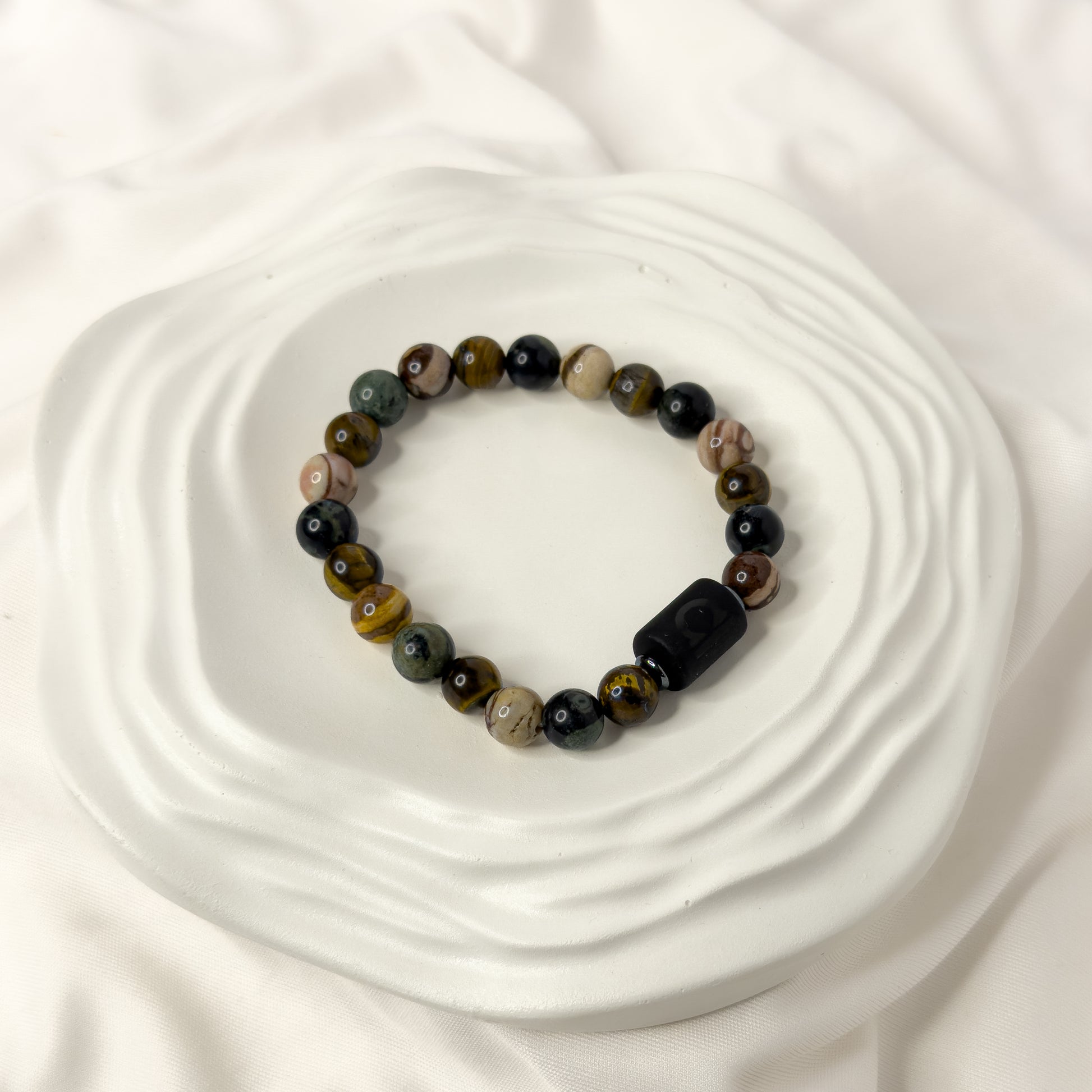 Libra Zodiac Bracelet – Black Obsidian with Libra Charm